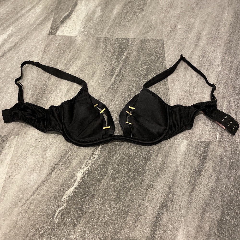 AP stunning black satin bra with gold hardware